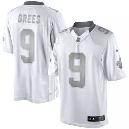 Men's Elite Drew Brees Nike Jersey White - #9 Platinum NFL New Orleans Saints